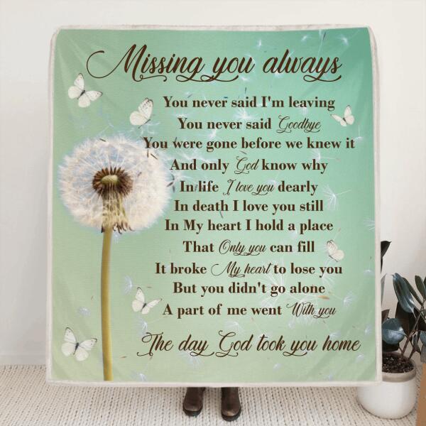 Personalized Remembrance Quilt/Fleece Blanket - Missing You Always - GTWDM6