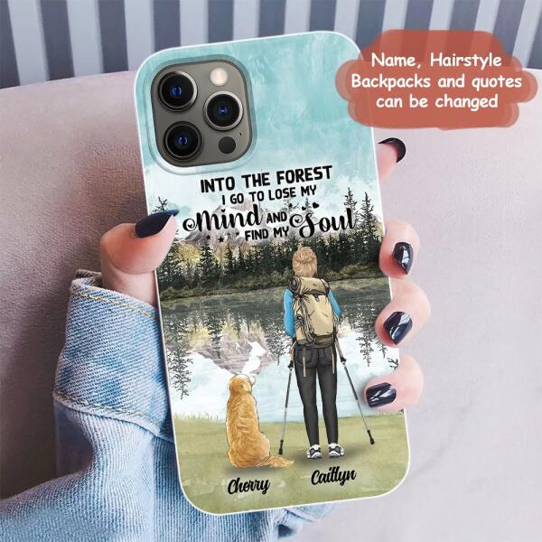 Personalized Solo Hiking With Dogs Phone Case - Woman/Man With Up to 3 Pets - Case For iPhone and Samsung - Q67GXN
