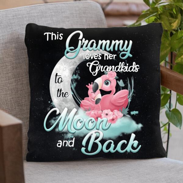 Personalized Grandma Flamingo Pillow Cover/Cushion Cover - This Grammy Loves Her Grandkids To The Moon And Back - HWDFYR
