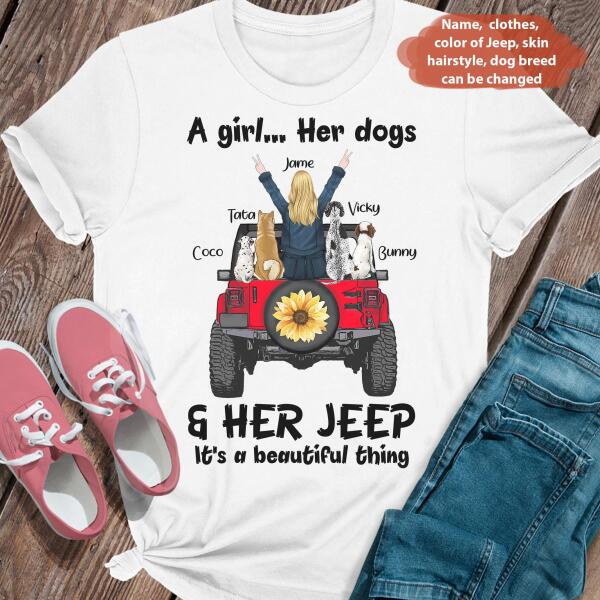 Personalized Off-road Dog Mom T-shirt - Up to 4 Dogs - A Girl Her Dogs - 2OTN07