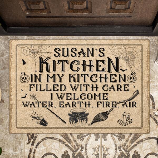 Personalized Witch Halloween Doormat - Best Gift For Halloween - In My Kitchen Filled With Care I Welcome Water Earth Fire Air - 958S4U