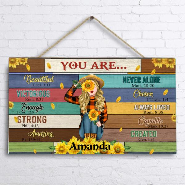 Personalized Sunflower Girl Door Sign - Gift For Best Friend/Sister - You Are Beautiful - AJXGZC