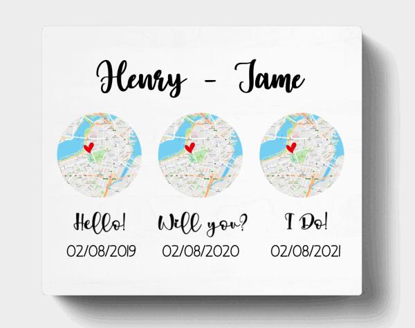 Personalized Map Canvas - Best Gift For Couple - Custom Name, Date & Location