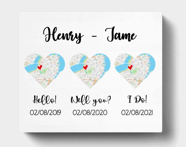 Personalized Map Canvas - Best Gift For Couple - Custom Name, Date & Location