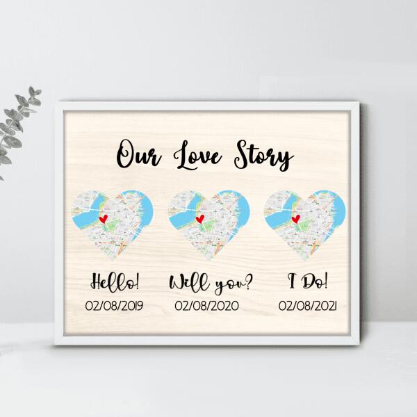 Personalized Map Poster - Best Gift For Couple - Custom Name, Date & Location