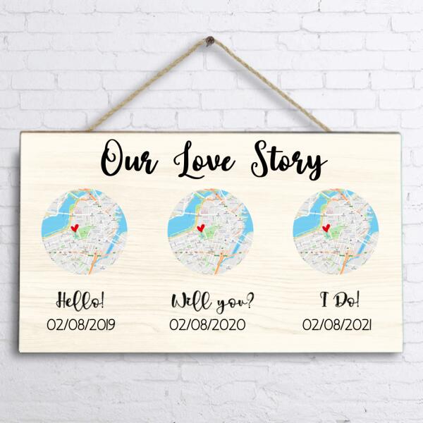 Personalized Map Rectangle Wall Art - Best Gift For Couple - Custom Name, Date & Location