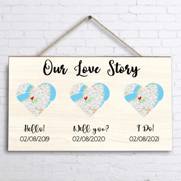 Personalized Map Rectangle Wall Art - Best Gift For Couple - Custom Name, Date & Location