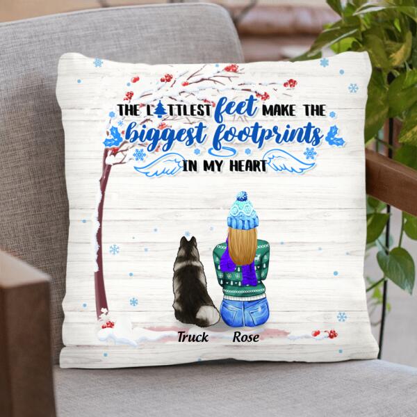 Personalized Memorial Dog Winter Pillow Cover - Mom With Up to 4 Dogs - Best Gift For Dog Lover - The Littlest Feet Make The Biggest Footprints - 8ALLOF