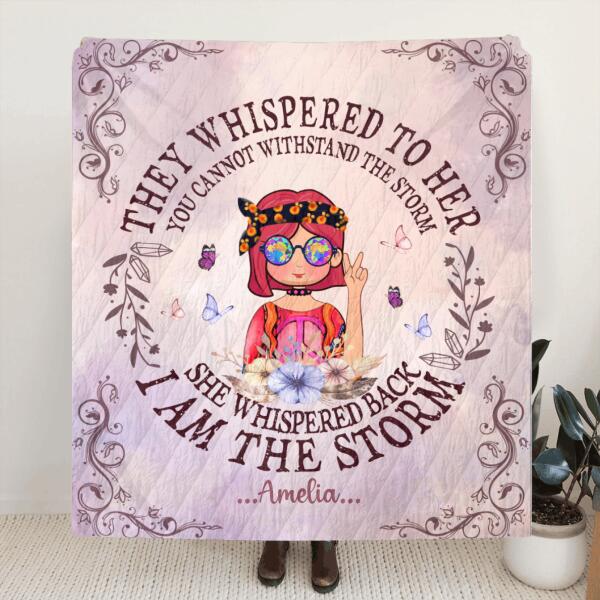 Personalized Hippie Girl Quilt/Fleece Blanket - Best Gift For Girl - I Am The Storm