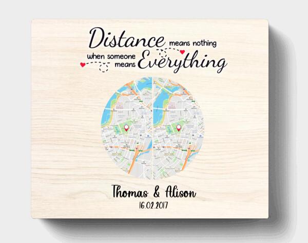 Personalized Circle Map Couple Horizontal Canvas - Best Gift For Couple - Distance Means Nothing When Someone Means Everything