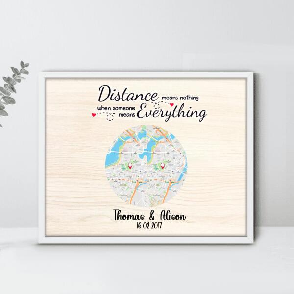 Personalized Circle Map Couple Horizontal Poster - Best Gift For Couple - Distance Means Nothing When Someone Means Everything