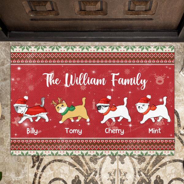 Personalized Christmas Cat Doormat - Best Gift For Cat Lovers - Family Name