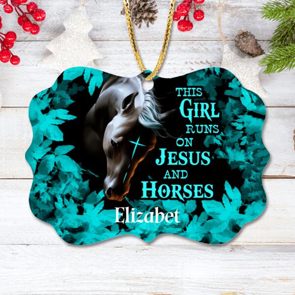Personalized Horse Girl Ornament - Gift For Horse Lovers - This Girl Runs On Jesus And Horses