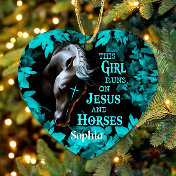 Personalized Horse Girl Ornament - Gift For Horse Lovers - This Girl Runs On Jesus And Horses