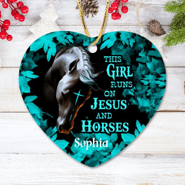 Personalized Horse Girl Ornament - Gift For Horse Lovers - This Girl Runs On Jesus And Horses
