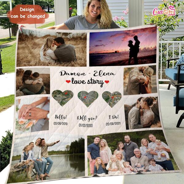 Personalized Map Photo Quilt/Fleece Blanket - Best Gift For Couple - Love Story