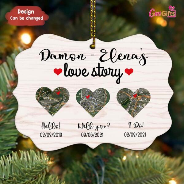 Personalized Map Photo Ornament - Best Gift For Couple - Love Story