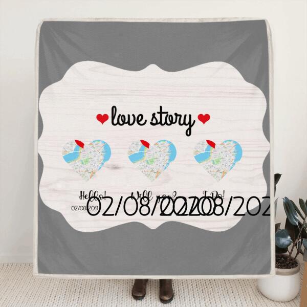Personalized Map Photo Quilt/Fleece Blanket - Best Gift For Couple - Love Story