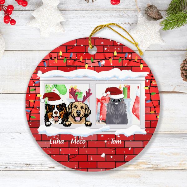 Personalized Christmas Pet By Window Ornament - Up to 3 Pets - Best Gift For Dog Lover/Cat Lover