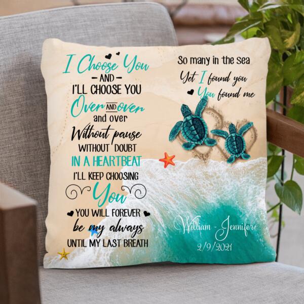 Personalized Turtle Couple Pillow Cover/Candle Holder - Best Gift For Couple - I Choose You And I'll Choose You