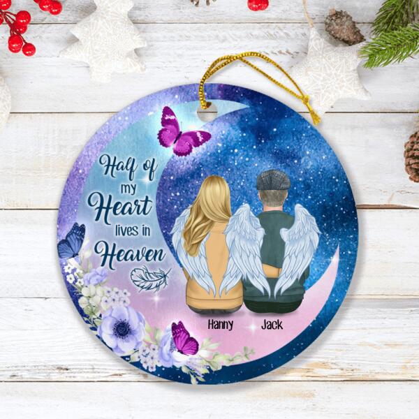 Personalized Memorial Mom Dad Ornament - Best Gift For Couple - Half Of My Heart Lives In Heaven