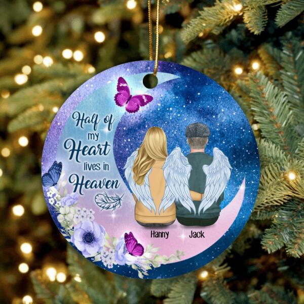 Personalized Memorial Mom Dad Ornament - Best Gift For Couple - Half Of My Heart Lives In Heaven
