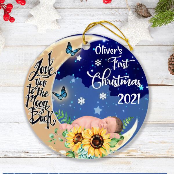 Personalized Baby First Christmas Ornament - I Love You To The Moon And Back