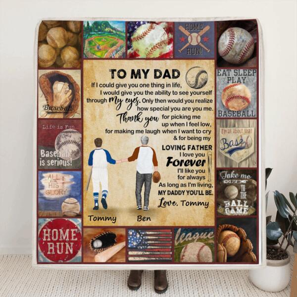 Personalized Baseball Father & Son Fleece Blanket/Quilt - Best Father's Day Gift From Son To Dad - If I Could Give You One Thing In Life
