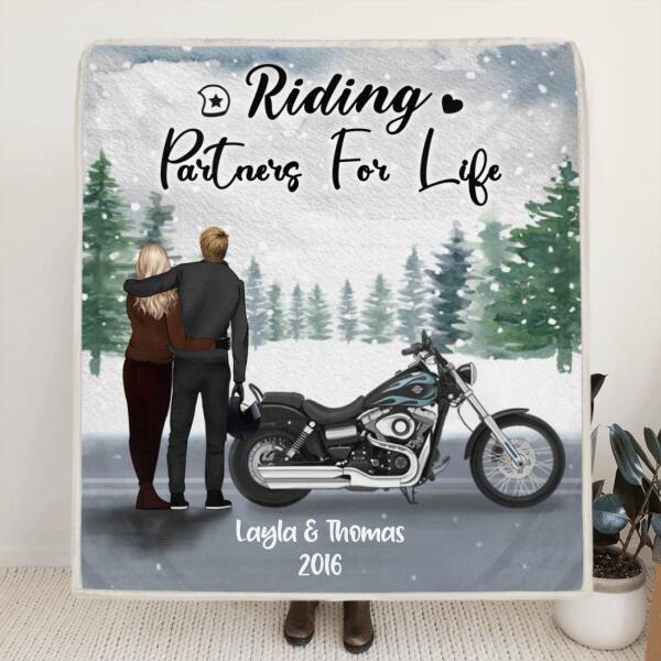 Personalized Couple And Motorcycle Quilt/Fleece Blanket & Pillow Cover - Best Gift For Couple - Riding Partners For Life