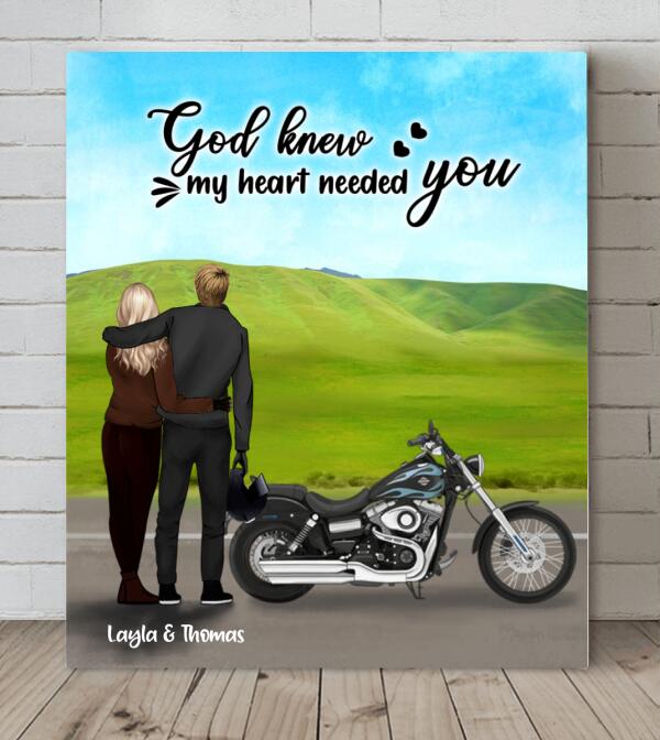 Personalized Couple And Motorcycle Canvas - Best Gift For Couple - God Knew My Heart Needed You