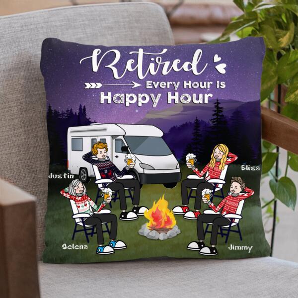 Personalized Night Camping With Friends Quilt/Fleece Blanket/Pillow Cover - Up to 6 People - Best Gift For Friends/Camping Lovers - Happy Campers