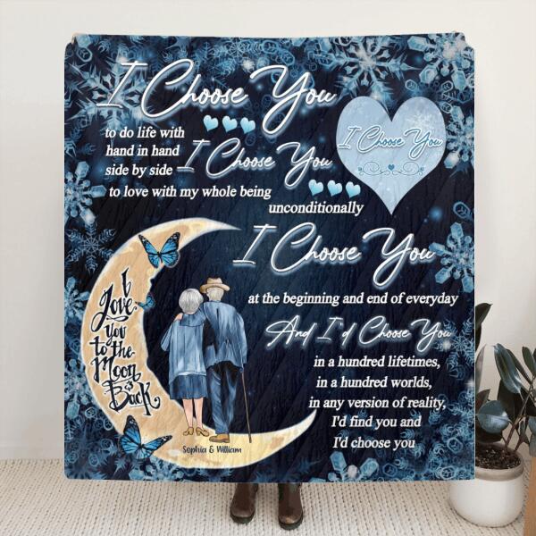 Personalized Old Couple Quilt/Fleece Blanket/Pillow Cover - Best Gift For Couple - I Choose You