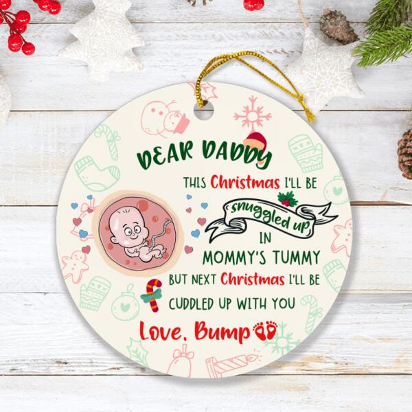 Personalized Christmas Baby Bump Heart Ornament/Circle Ornament - Christmas Gift Idea for Daddy/Pregnant Mom  - Dear Daddy, Enjoy Your Last Christmas
