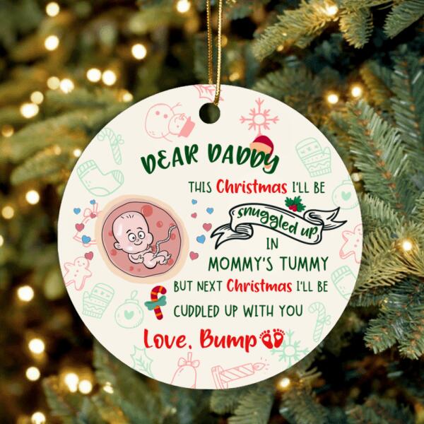 Personalized Christmas Baby Bump Heart Ornament/Circle Ornament - Christmas Gift Idea for Daddy/Pregnant Mom  - Dear Daddy, Enjoy Your Last Christmas
