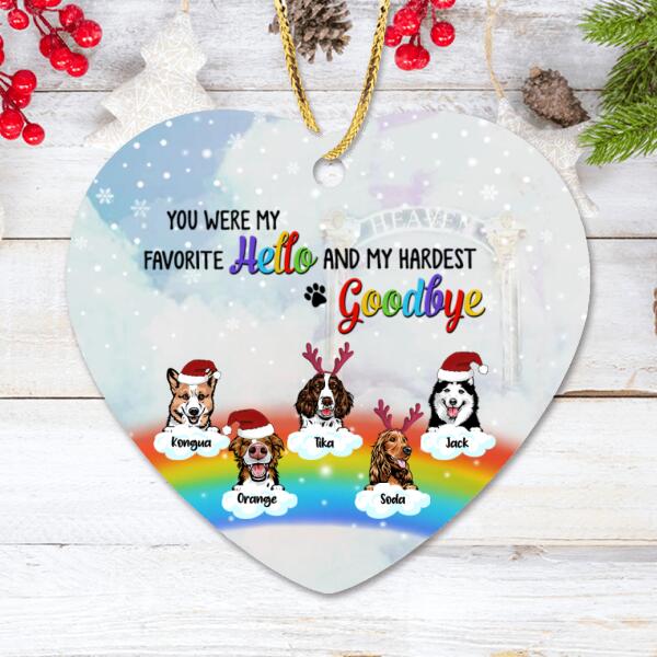 Personalized Memorial Pets At Rainbow Bridge Ornament - Up to 5 Pets - Memorial Gift For Dog Lovers/Cat Lovers - You Were My Favorite Hello And My Hardest Goodbye