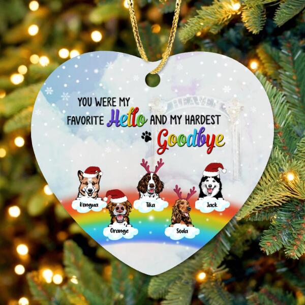 Personalized Memorial Pets At Rainbow Bridge Ornament - Up to 5 Pets - Memorial Gift For Dog Lovers/Cat Lovers - You Were My Favorite Hello And My Hardest Goodbye
