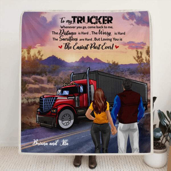 Personalized Trucker Quilt/Fleece Blanket - Couple/Mom And Kid/Mom And Dog - Best Gift For Couple - 5VQSN5