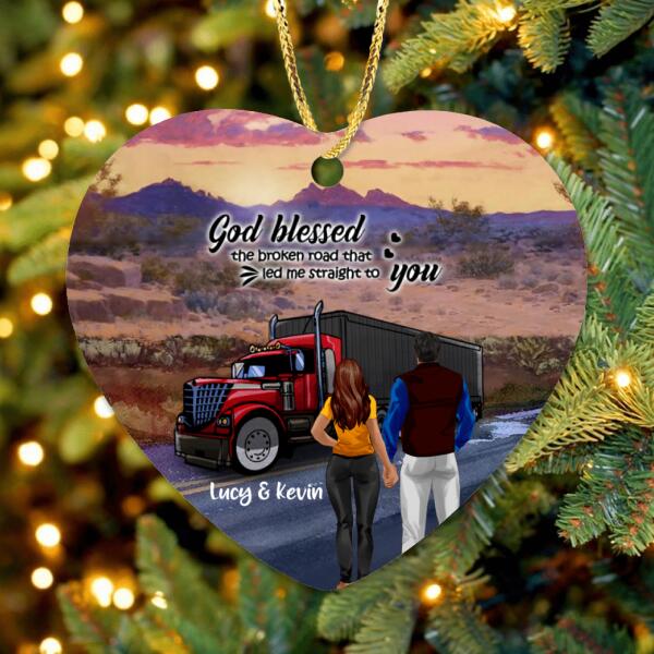 Personalized Trucker Ornament - Couple/Mom And Kid/Mom And Dog - Best Gift For Couple - 5VQSN5