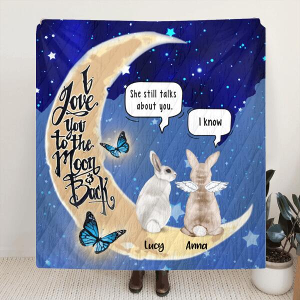 Personalized Rabbit Moon Memorial Pillow Cover/Quilt/Fleece Blanket - Up to 5 Rabbits - Memorial Gift Idea - I Love You To The Moon & Back