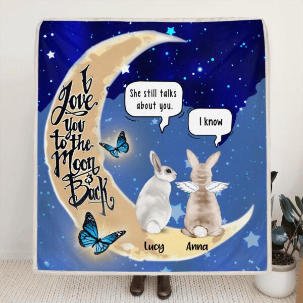 Personalized Rabbit Moon Memorial Pillow Cover/Quilt/Fleece Blanket - Up to 5 Rabbits - Memorial Gift Idea - I Love You To The Moon & Back
