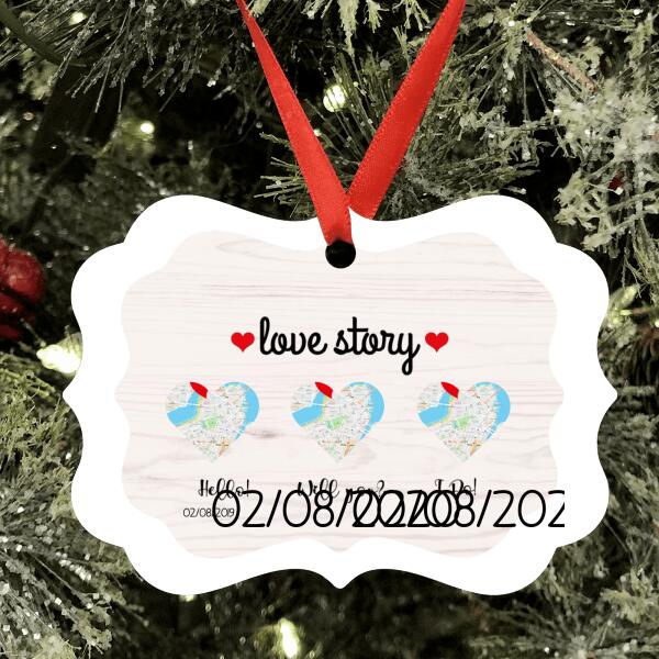Personalized Map Photo Ornament - Best Gift For Couple - Love Story
