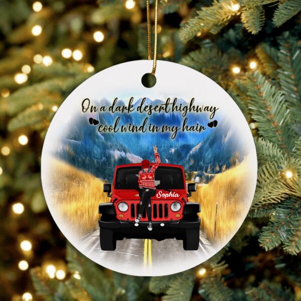 Personalized Off-road Girl Ornament - On A Dark Desert Highway Cool Wind In My Hair