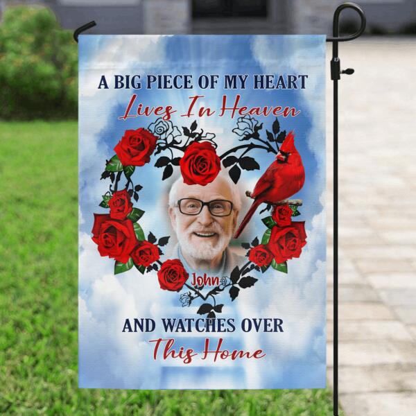 Personalized Memorial Flag - Memorial Gift For Family - A Big Piece Of My Heart Lives In Heaven and Watches Over This Home