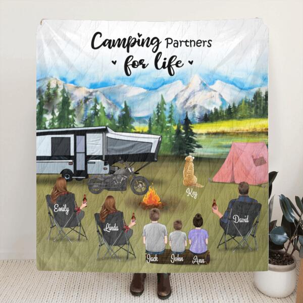 Personalized Camping Blanket - 3 Adults with 3 Kids and 1 Pet - Gift For Camping Lover
