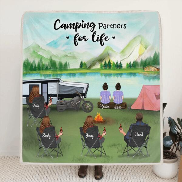 Personalized Camping Blanket - Gift for the whole family, camping lovers with 4 Adults, 2 Kids - Camping Partner For Life