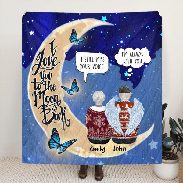 Personalized Old Couple Memorial Quilt/Fleece Blanket - Memorial Gift For Couple - I Love You To The Moon & Back