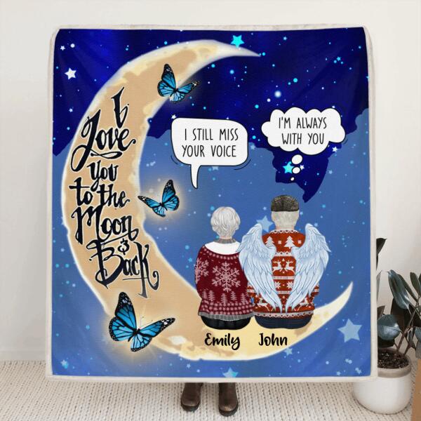 Personalized Old Couple Memorial Quilt/Fleece Blanket - Memorial Gift For Couple - I Love You To The Moon & Back