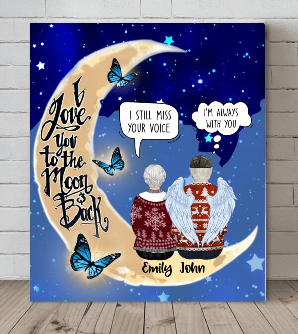 Personalized Old Couple Memorial Canvas - Memorial Gift For Couple - I Love You To The Moon & Back