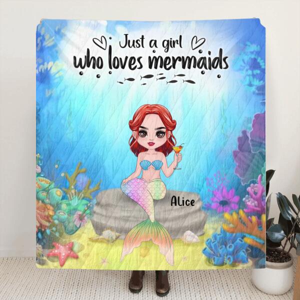 Personalized Mermaid Friends Pillow Cover/Quilt/Fleece Blanket - Just A Girl Who Loves Mermaids