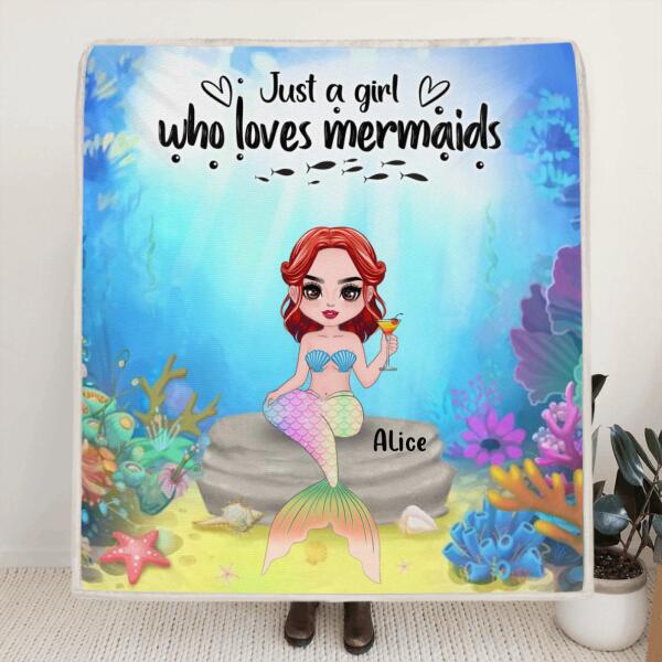 Personalized Mermaid Friends Pillow Cover/Quilt/Fleece Blanket - Just A Girl Who Loves Mermaids